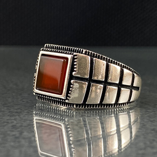 Original 925 Silver Red Agate Stone Handmade Men Ring