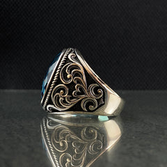 Aquamarine 925 Silver Blue Men Ring