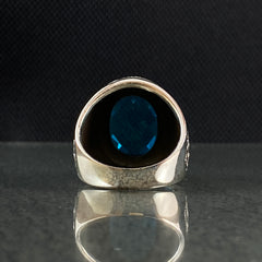 Aquamarine 925 Silver Blue Men Ring