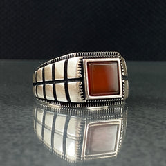 Original 925 Silver Red Agate Stone Handmade Men Ring