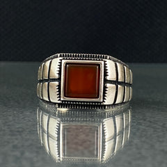 Original 925 Silver Red Agate Stone Handmade Men Ring