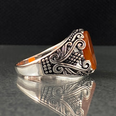 Red Agate Gemstone 925 Solid Silver Original Handmade Men Ring