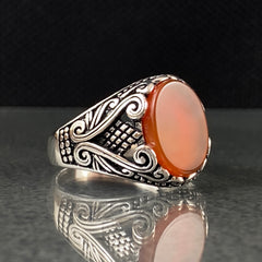 Red Agate Gemstone 925 Solid Silver Original Handmade Men Ring