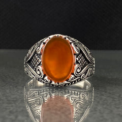 Red Agate Gemstone 925 Solid Silver Original Handmade Men Ring