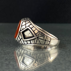 Oval Red Agate Stone 925 Sterling Silver Handmade Men Ring