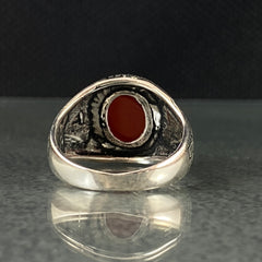 Oval Red Agate Stone 925 Sterling Silver Handmade Men Ring