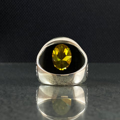 Oval Yellow Citrine Stone 925 Silver Men Ring