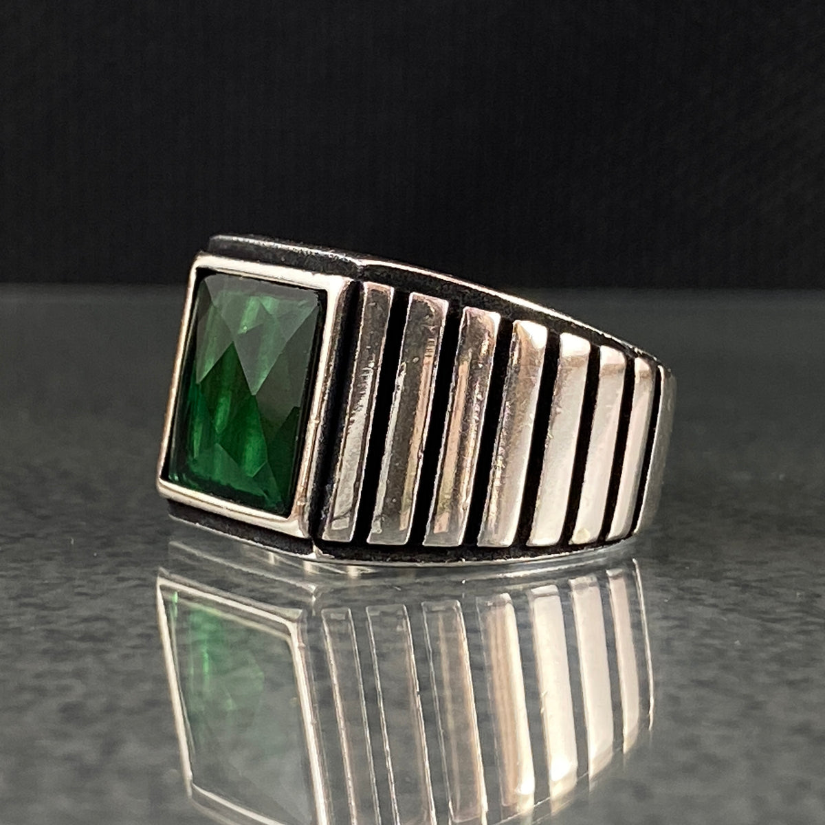 Emerald Stone 925 Sterling Silver Handmade Men Ring