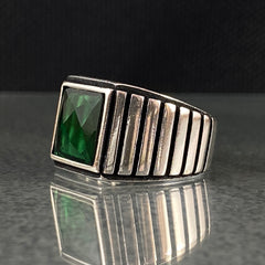 Emerald Stone 925 Sterling Silver Handmade Men Ring