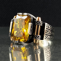 Citrine Gemstone 925 Silver Men Ring