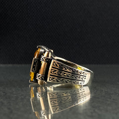 Citrine Gemstone 925 Silver Men Ring