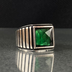 Anillo de plata maciza de piedra esmeralda 925, anillo de piedra preciosa esmeralda verde 