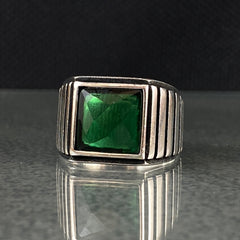 Anillo de plata maciza de piedra esmeralda 925, anillo de piedra preciosa esmeralda verde 