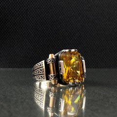 Citrine Gemstone 925 Silver Men Ring