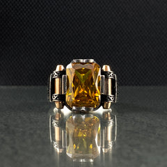 Citrine Gemstone 925 Silver Men Ring