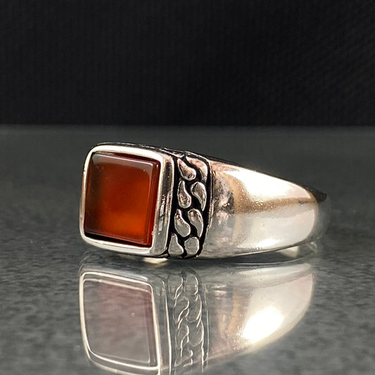 Red Agate Stone 925 Sterling Silver Handmade Men Ring