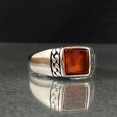 Red Agate Stone 925 Sterling Silver Handmade Men Ring