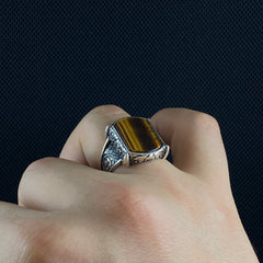 Tiger Eye Stone 925 Sterling Silver Ring For Men