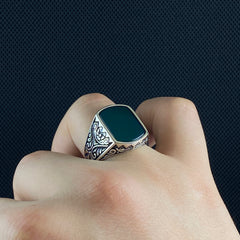 Green Agate Gemstone 925 Silver Ring For Men