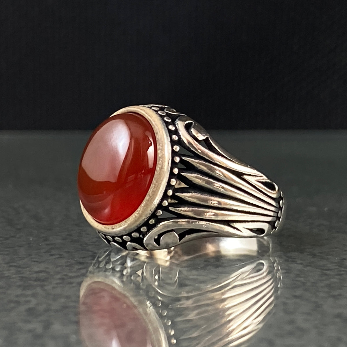 Red Agate Stone 925 Sterling Silver Handmade Men Ring