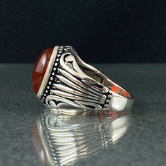 Red Agate Stone 925 Sterling Silver Handmade Men Ring