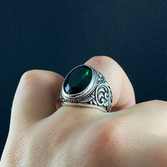 Classic Emerald 925 Solid Silver Men Ring