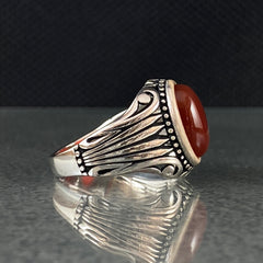 Red Agate Stone 925 Sterling Silver Handmade Men Ring