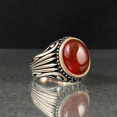 Red Agate Stone 925 Sterling Silver Handmade Men Ring