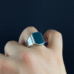 Agate Gemstone 925 Sterling Silver Men Handmade Ring