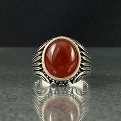 Red Agate Stone 925 Sterling Silver Handmade Men Ring