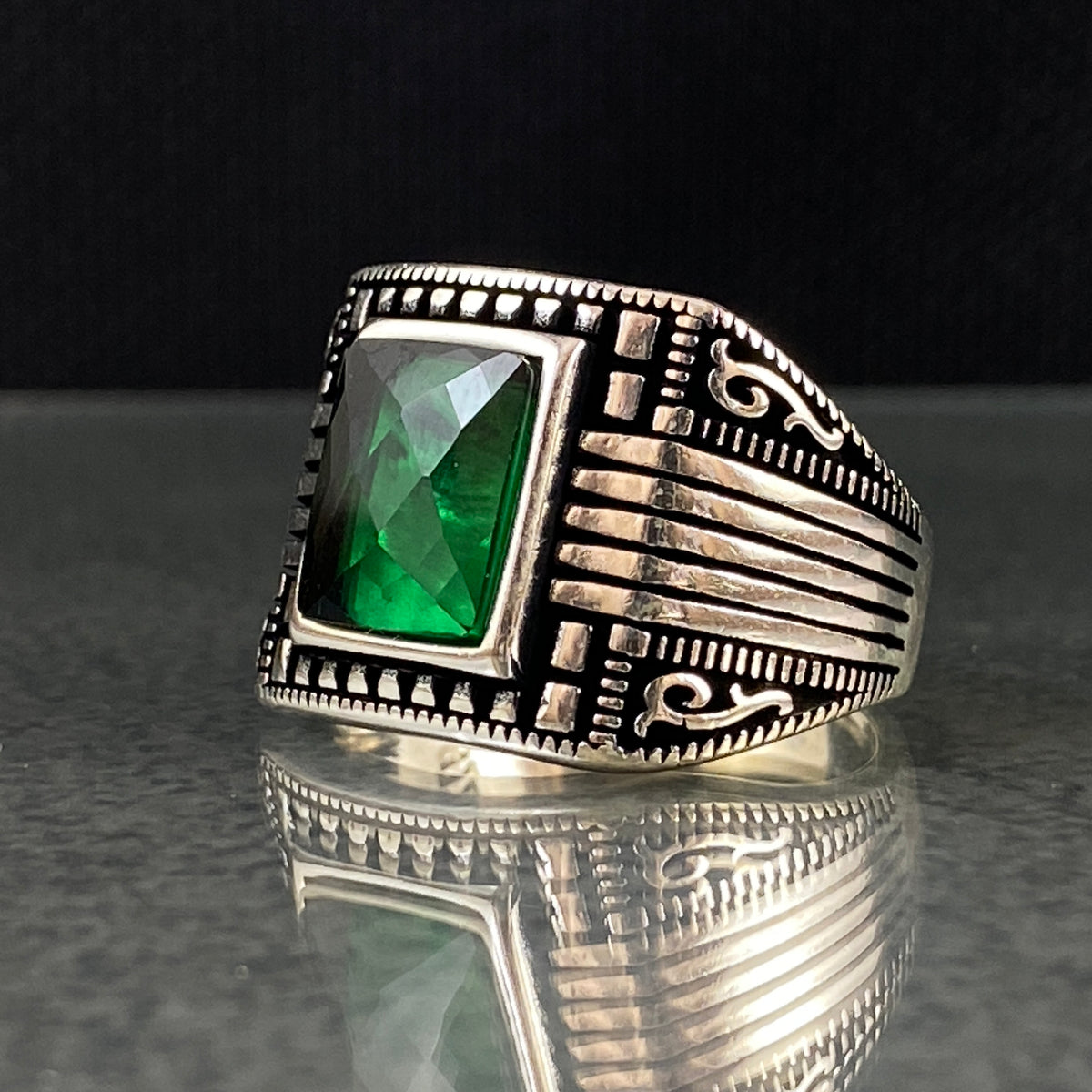 Anillo de plata maciza de piedra esmeralda 925, anillo de piedra preciosa esmeralda verde 