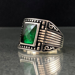 Anillo de plata maciza de piedra esmeralda 925, anillo de piedra preciosa esmeralda verde 