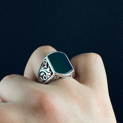 Classic Daily 925 Silver Men Ring Agate Stone