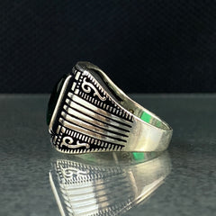 Green Emerald Stone 925 Sterling Silver Handmade Men Ring