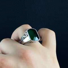 Anillo de plata maciza de piedra esmeralda 925, anillo de piedra preciosa esmeralda verde 