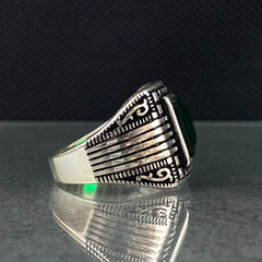 Green Emerald Stone 925 Sterling Silver Handmade Men Ring