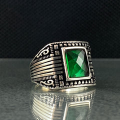 Green Emerald Stone 925 Sterling Silver Handmade Men Ring