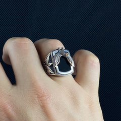 Onyx Stone Eagle 925 Silver Men Ring