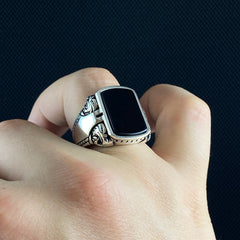 Onyx Eagle Animal 925 Sterling Silver Ring