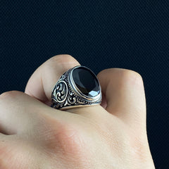 Men Handmade Black Onyx Stone 925 Silver Ring