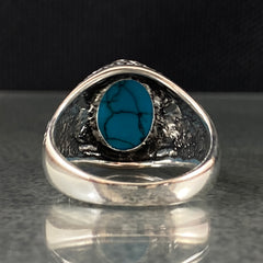 Oval Blue Turquoise Stone 925 Sterling Silver Handmade Men Ring