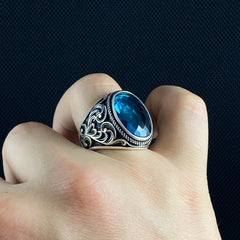 Aquamarine 925 Silver Blue Men Ring