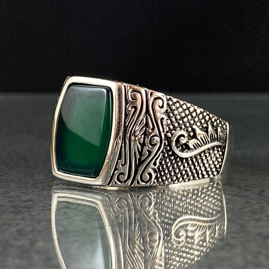 Anillo de plata maciza de piedra esmeralda 925, anillo de piedra preciosa esmeralda verde 