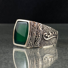 Green Agate Stone 925 Sterling Silver Handmade Men Ring