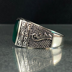 Green Agate Stone 925 Sterling Silver Handmade Men Ring