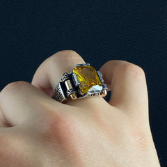 Citrine Gemstone 925 Silver Men Ring