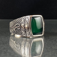 Green Agate Stone 925 Sterling Silver Handmade Men Ring