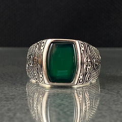 Anillo de plata maciza de piedra esmeralda 925, anillo de piedra preciosa esmeralda verde 