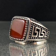 Red Agate Stone 925 Sterling Silver Handmade Men Ring