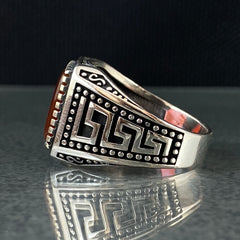 Red Agate Stone 925 Sterling Silver Handmade Men Ring